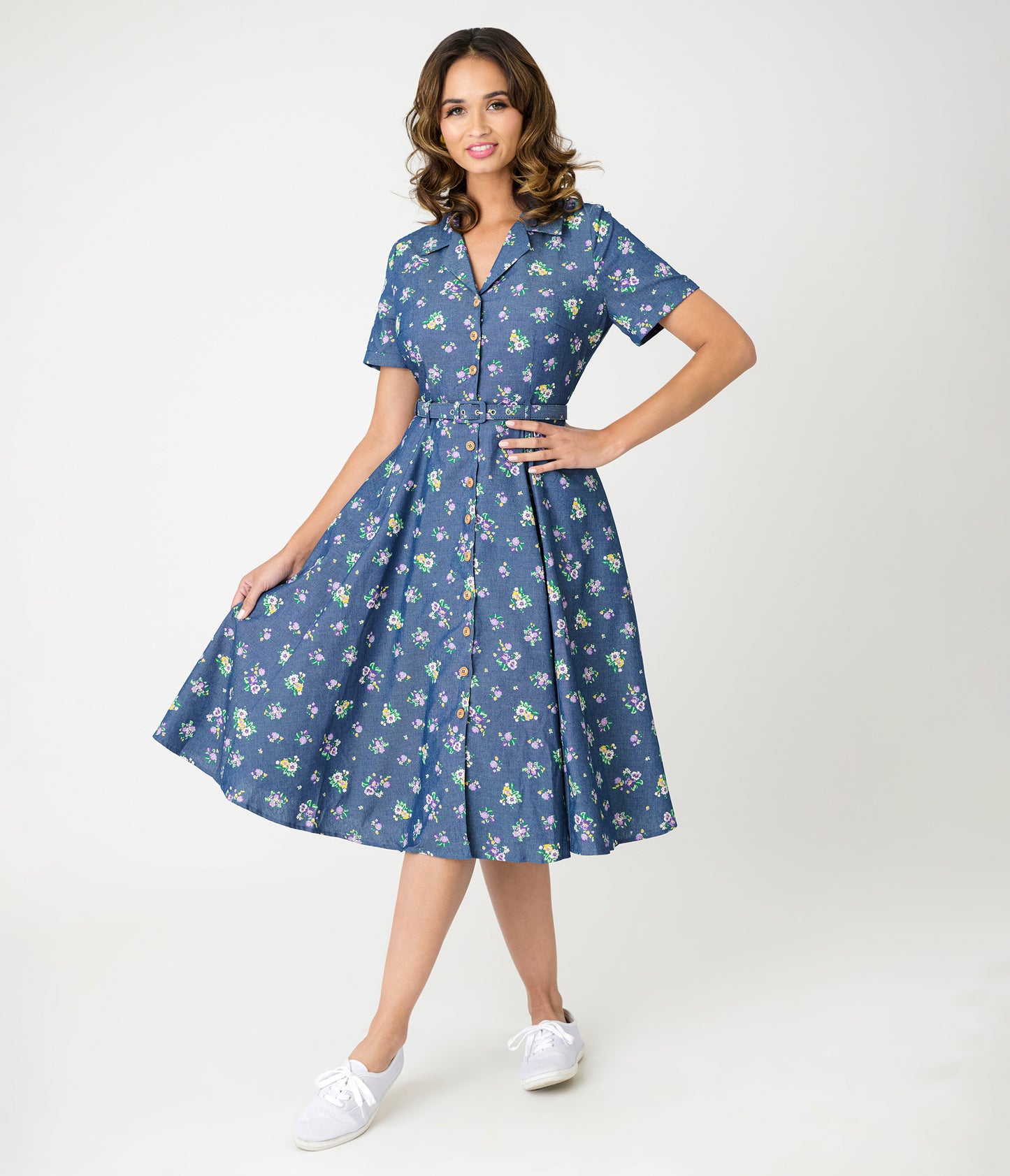 Royal Monk Blue Floral Bloom Print Bella Swing Dress
