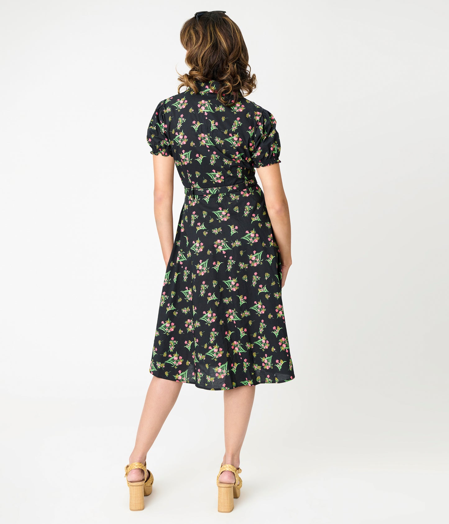 Royal Monk Black & Pink Floral Star Jules Flare Dress