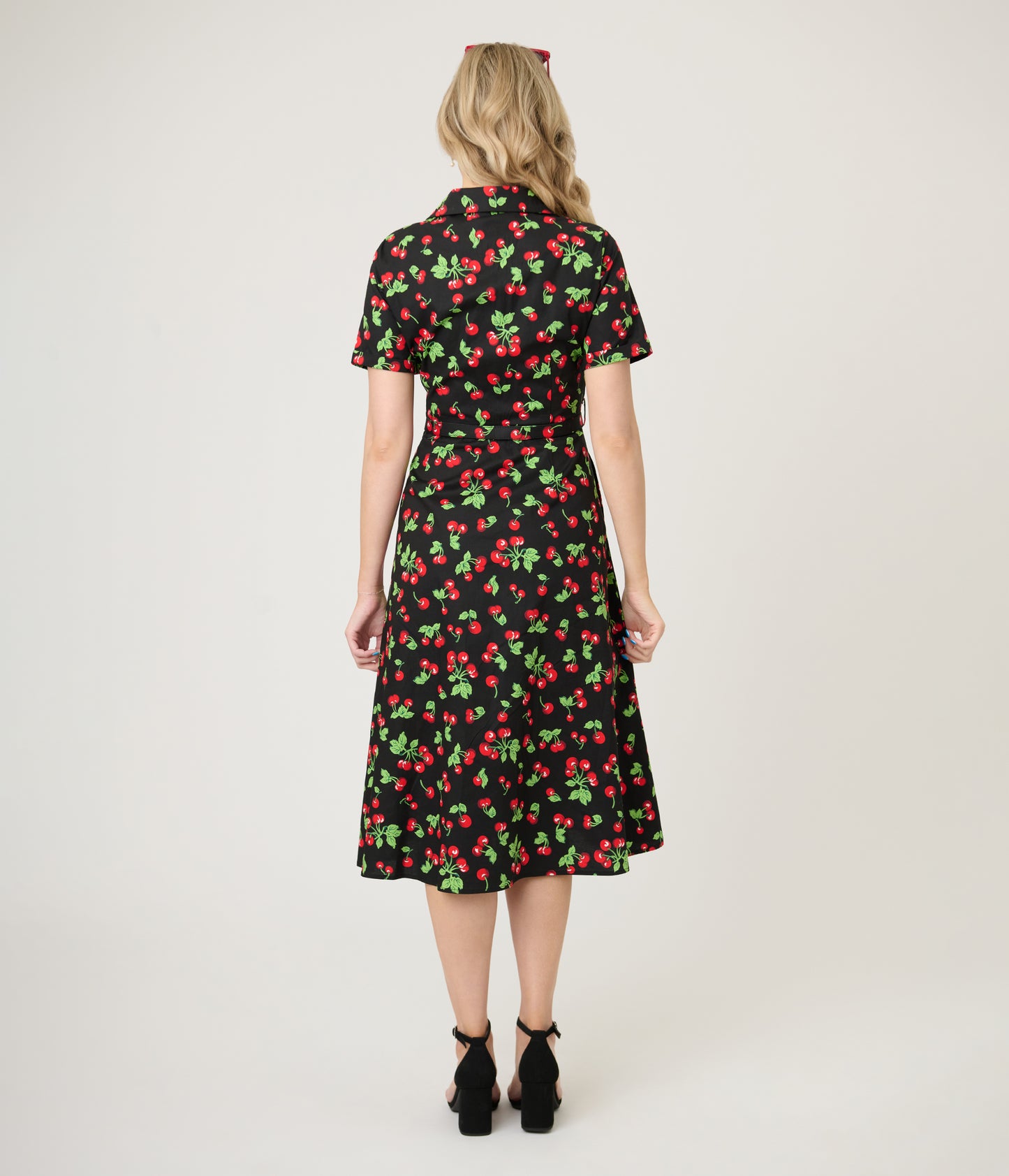 Royal Monk Black & Red Cherries Darla Swing Dress