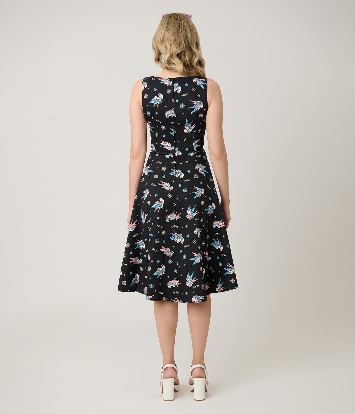 Royal Monk Black & Blue Swallow Print Marilou Swing Dress