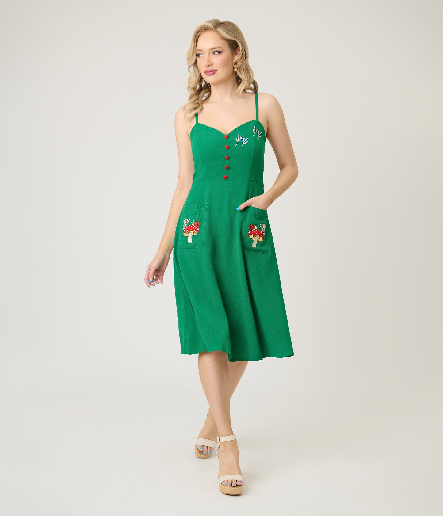Voodoo Vixen Green Woodland Embroidered Fit & Flare Dress