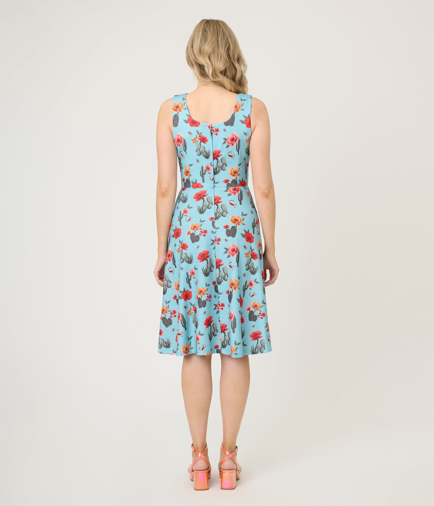 Voodoo Vixen Blue Desert Floral & Cactus Print Swing Dress