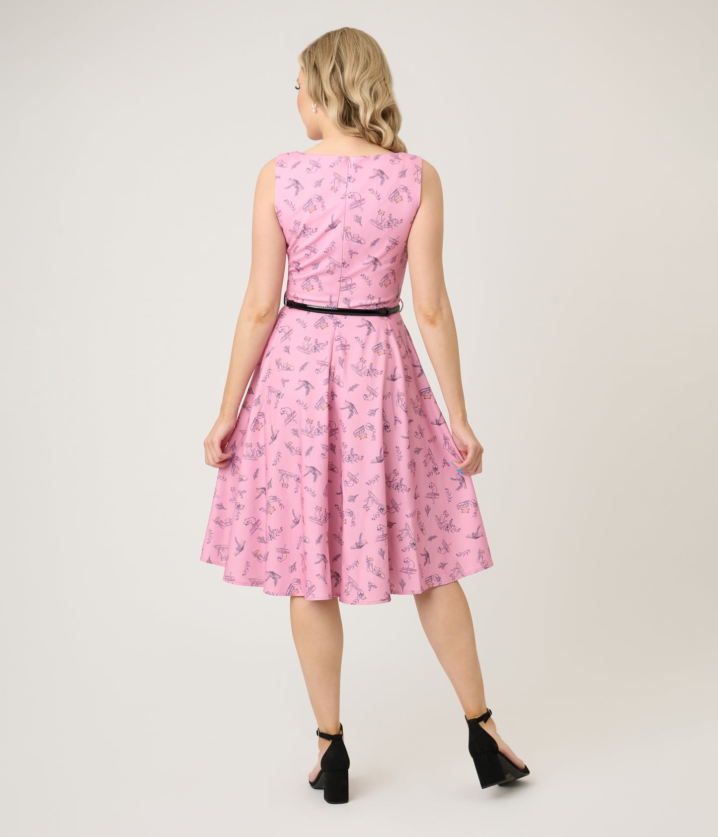 Voodoo Vixen Pink Cats & Books Swing Dress