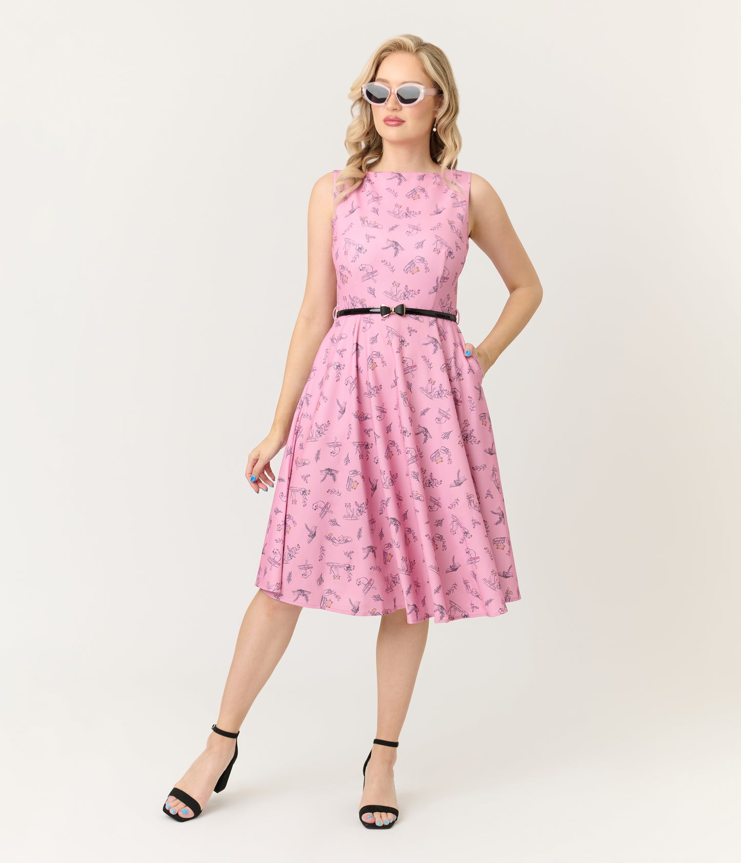 Voodoo Vixen Pink Cats & Books Swing Dress