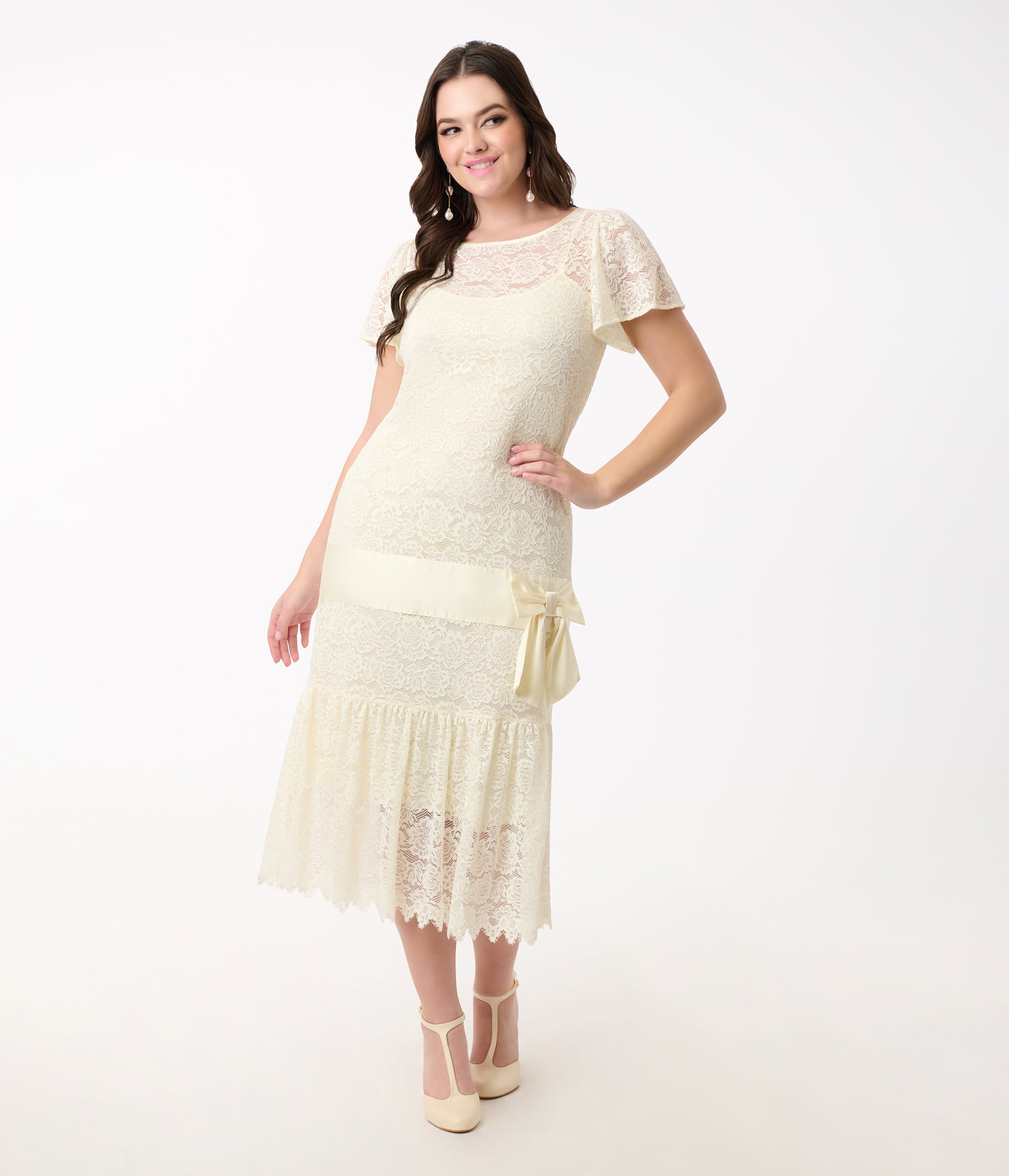 white 1920s dress Unique Vintage 1920s Ivory Lace & Bow Flapper Dress