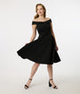 Unique Vintage 1950s Black Off the Shoulder Swing Dress