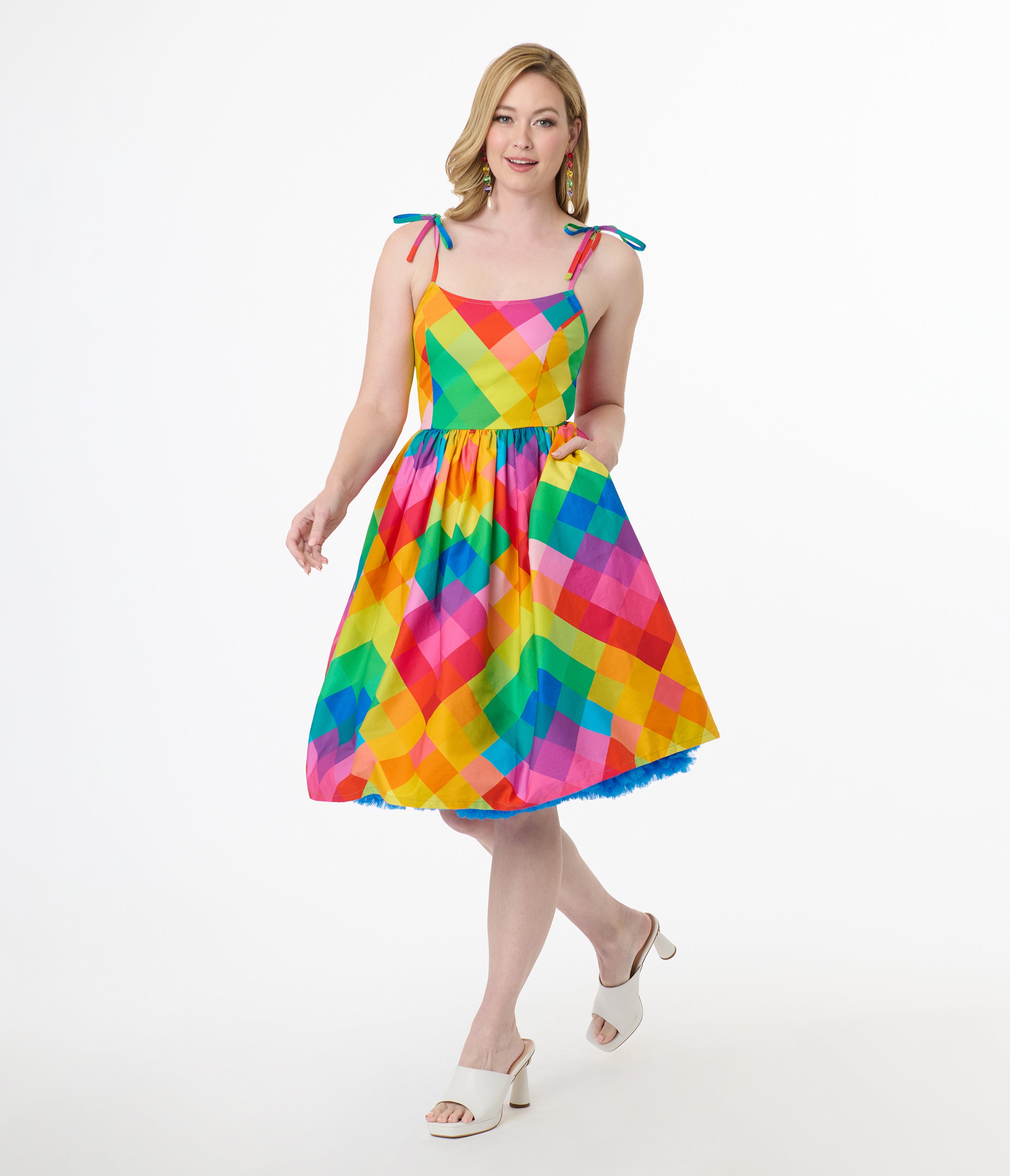 Unique Vintage 1950s Rainbow Chevron Cotton Bobbie Swing Dress