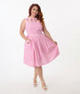 Unique Vintage Plus Size Pink Gingham Picnic Weave Swing Dress