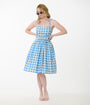 Unique Vintage Blue & White Gingham Bobbie Swing Dress