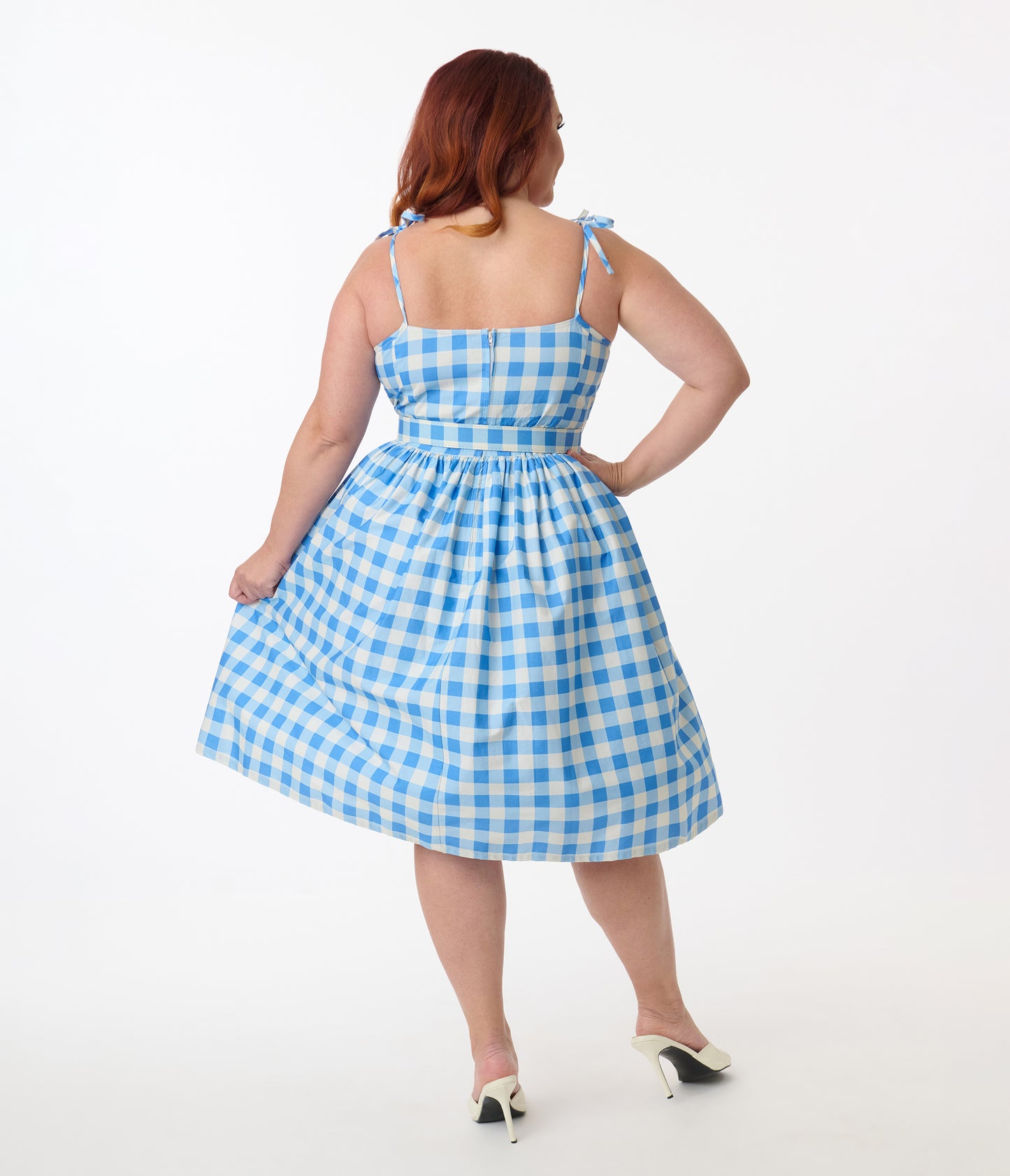 Unique Vintage Plus Size Blue & White Gingham Bobbie Swing Dress