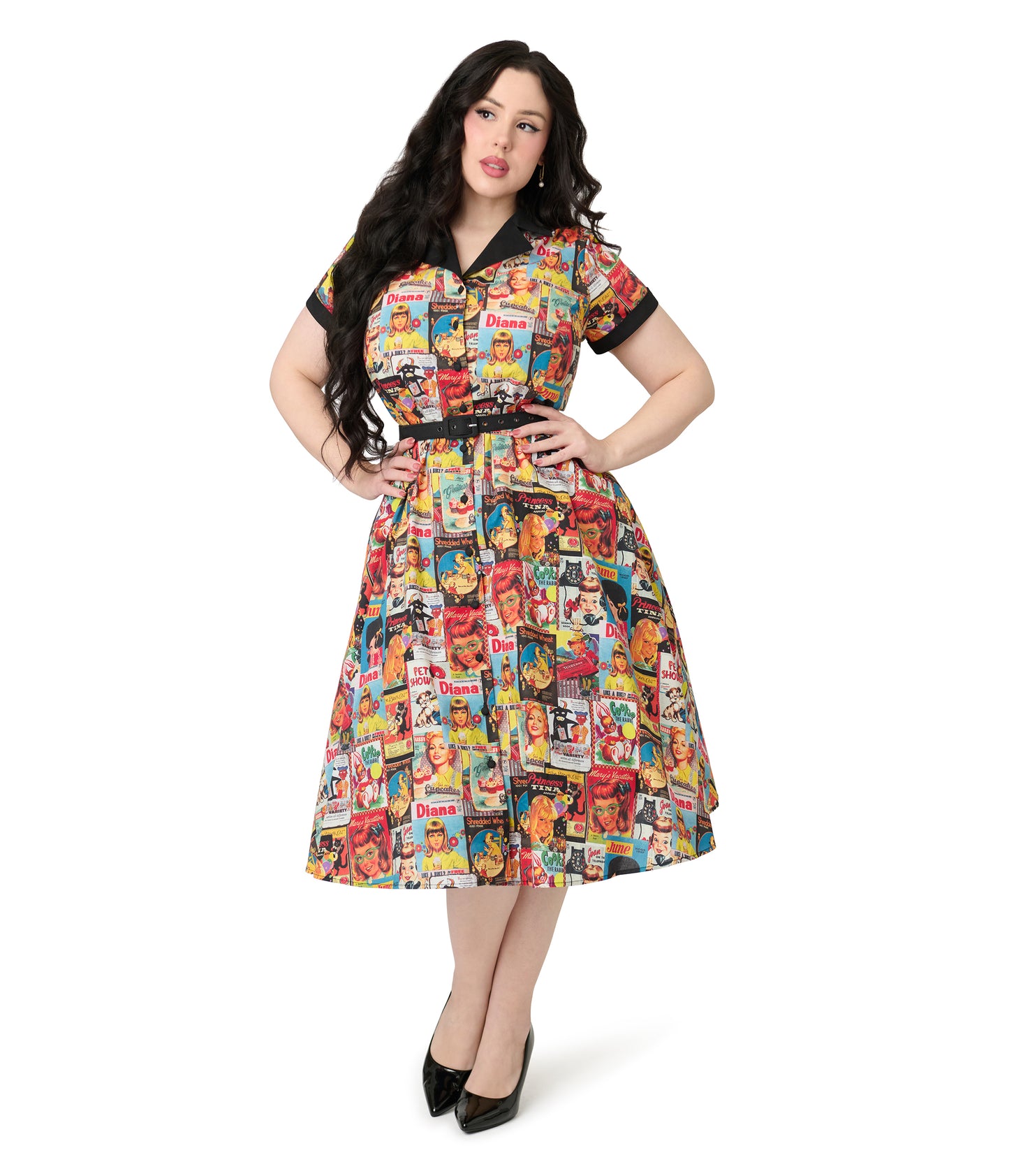 Unique Vintage Plus Size Magazine Print Alexis Swing Dress