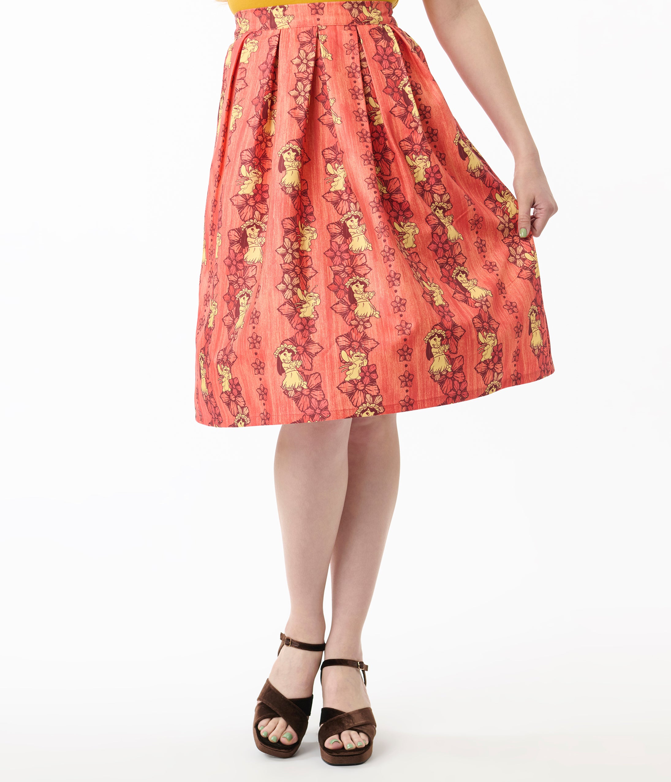 Disney's Lilo & Stitch Collection by Unique Vintage Orange & Yellow Hawaiian Print Swing Skirt