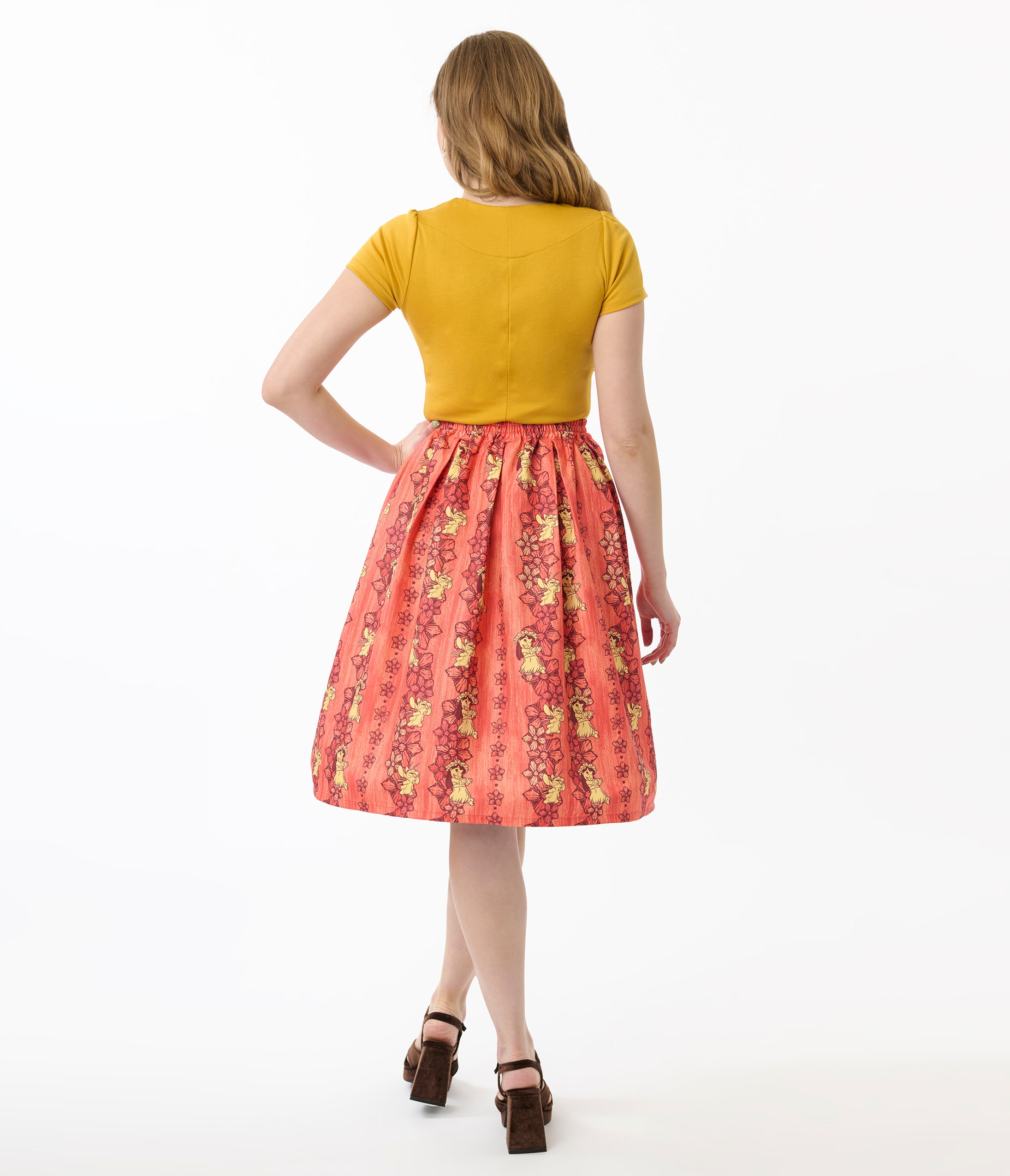 Disney's Lilo & Stitch Collection by Unique Vintage Orange & Yellow Hawaiian Print Swing Skirt