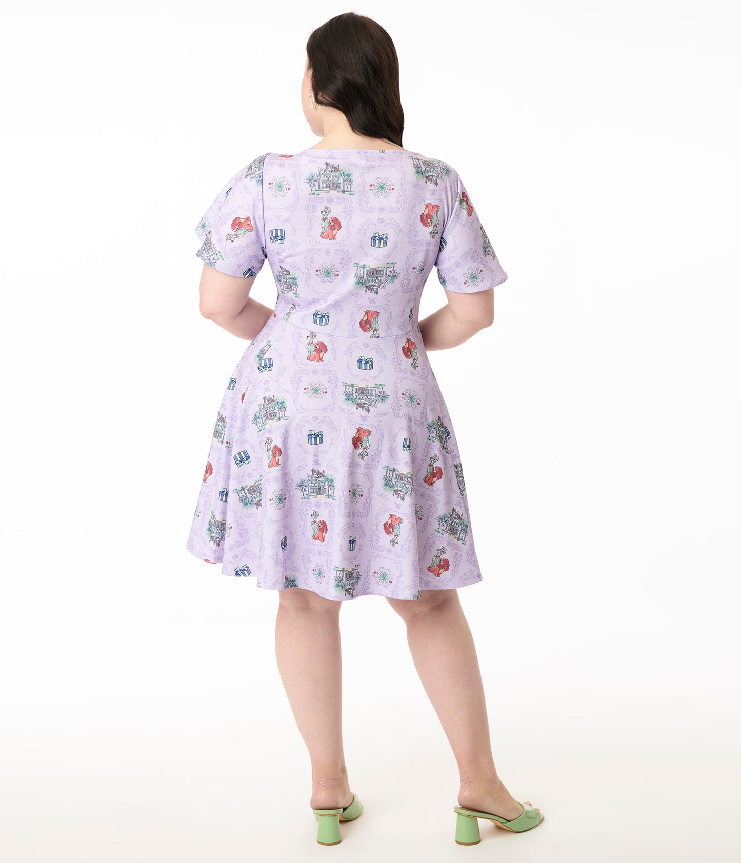 Disney's The Lady & The Tramp Collection by Unique Vintage Plus Size Lavender Lady & Tramp Print Flare Dress