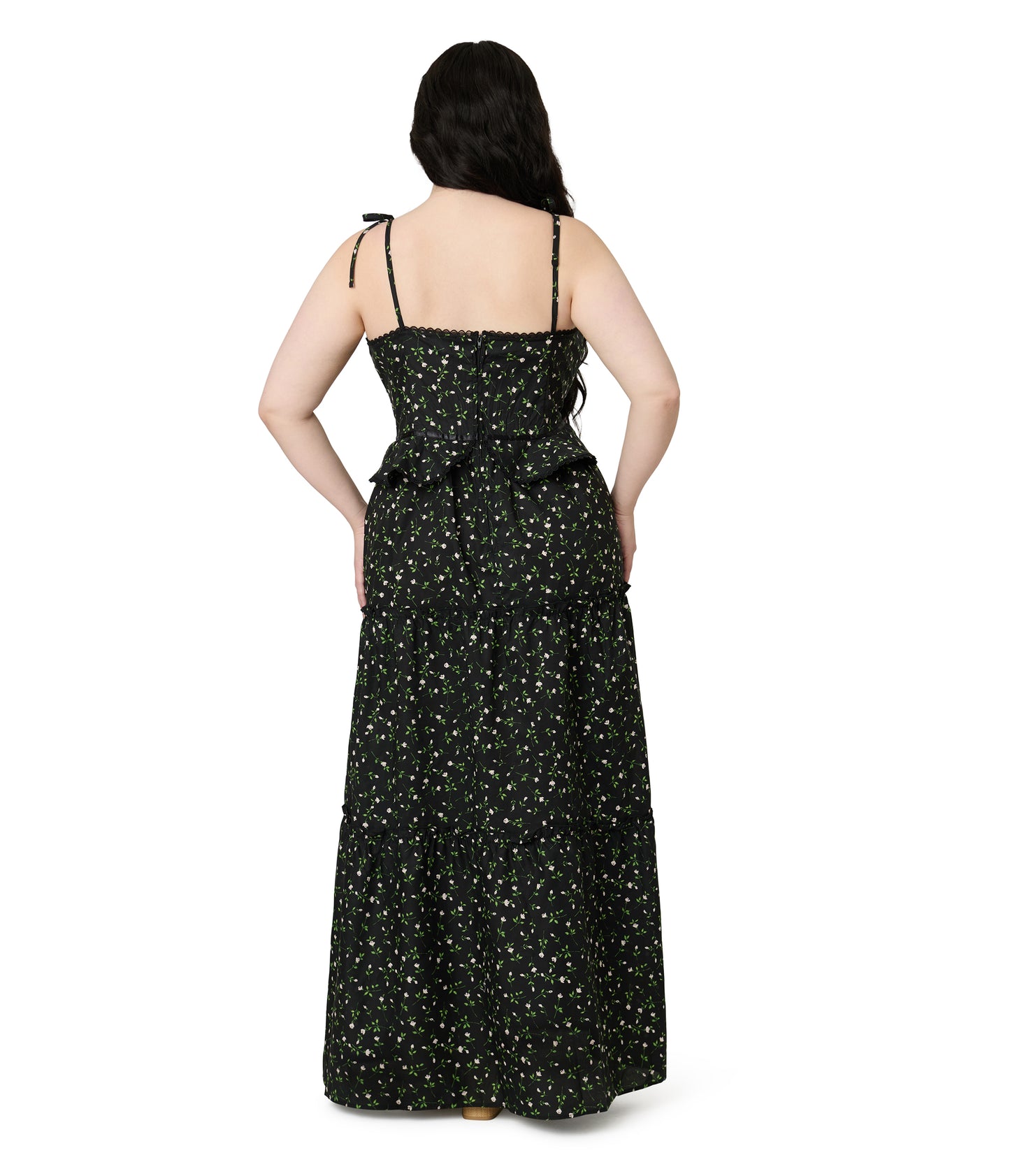 Smak Parlour Plus Size Black Ditzy Floral Shirred Tiered Maxi Dress