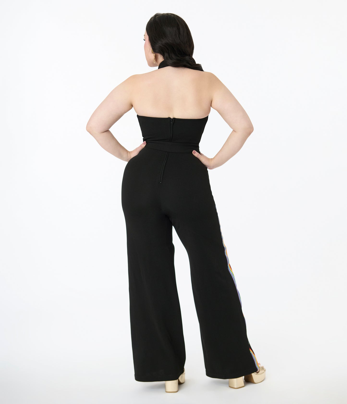 Smak Parlour Plus Size Black Rainbow Stripe Glamour Goddess Jumpsuit