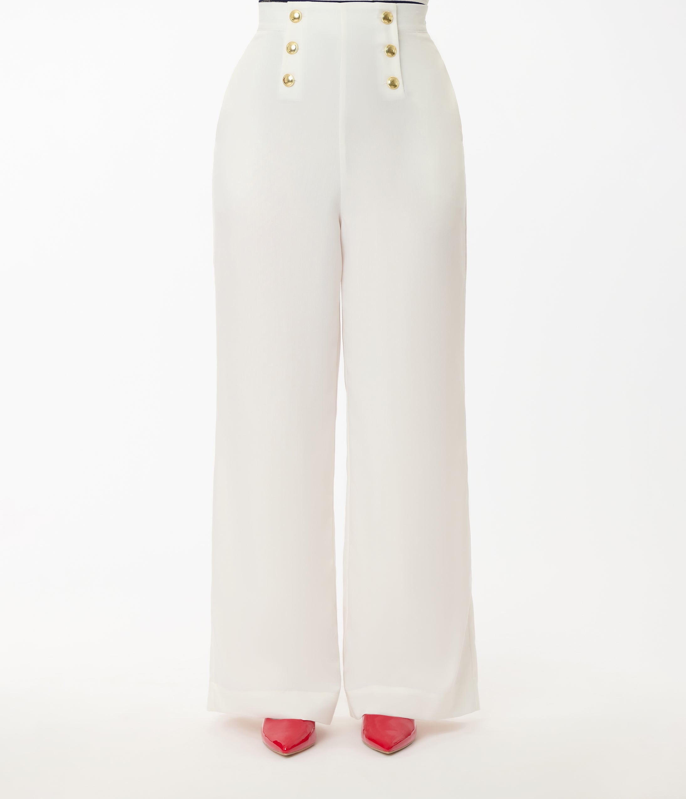 Smak Parlour White & Gold Button Wide Leg Sailor Pants