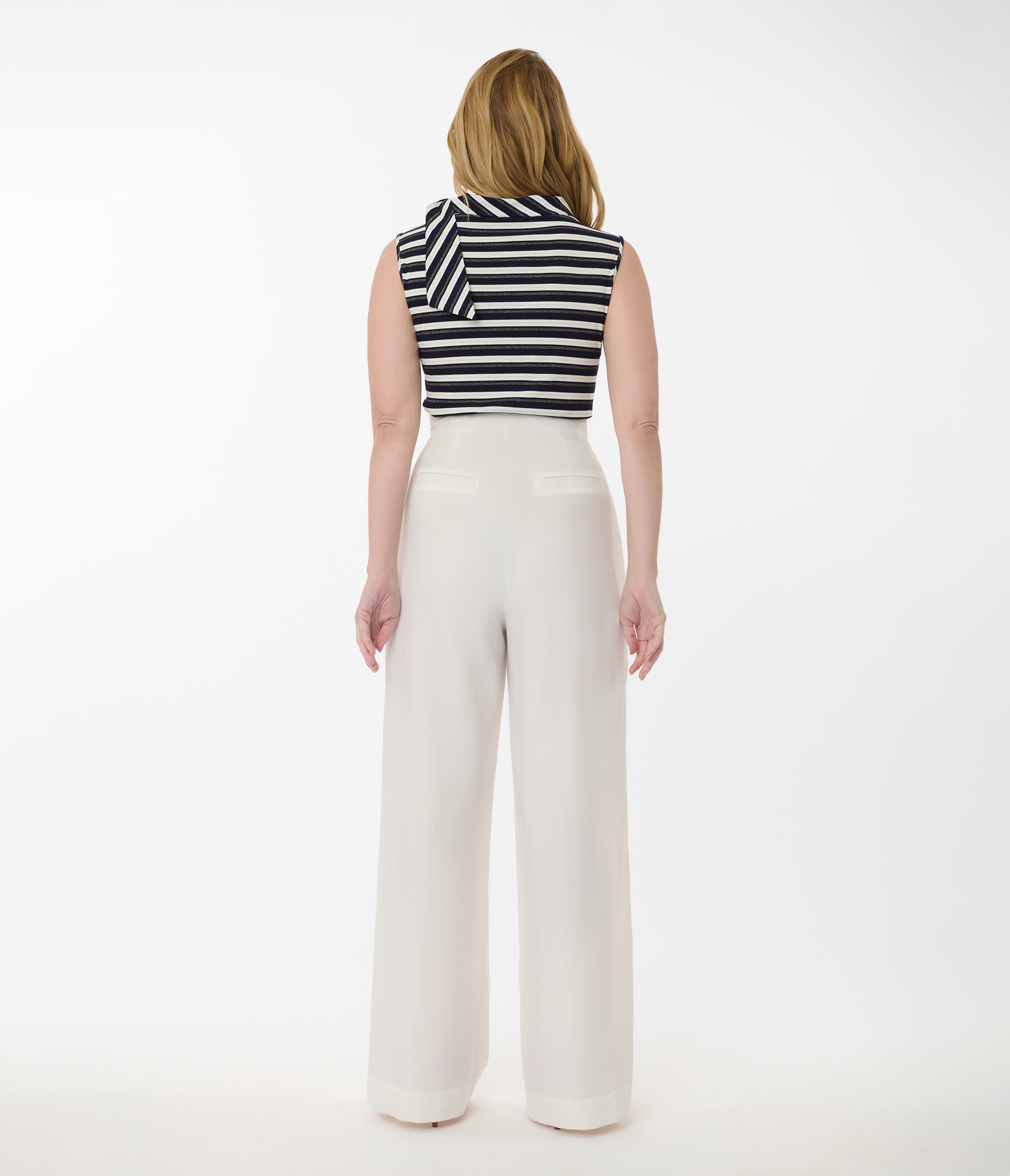 Smak Parlour White & Gold Button Wide Leg Sailor Pants