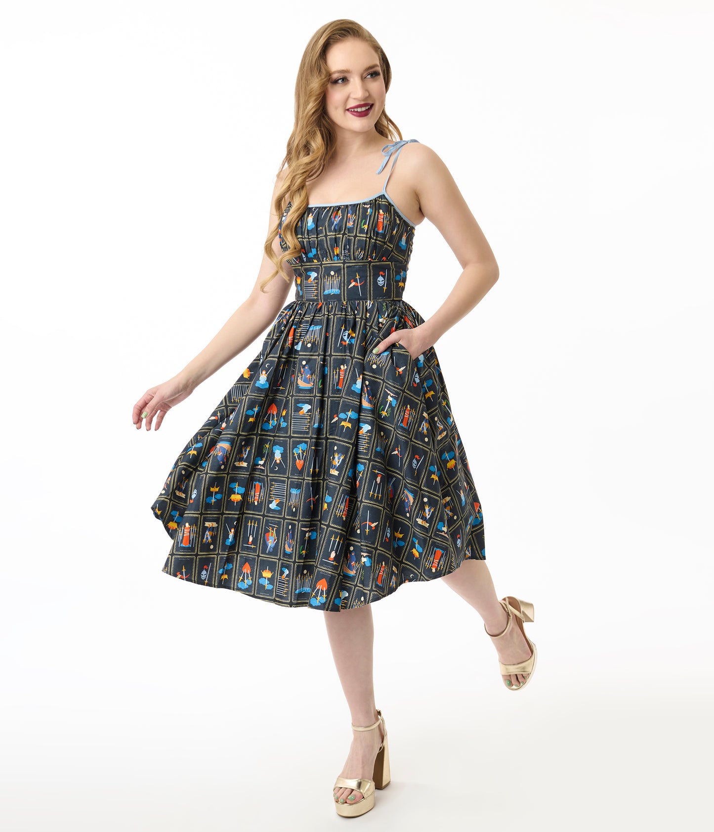 Unique Vintage Tarot Cards Sleeveless Cotton Swing Dress