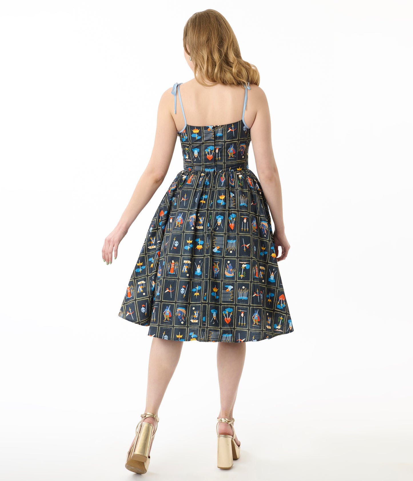 Unique Vintage Tarot Cards Sleeveless Cotton Swing Dress