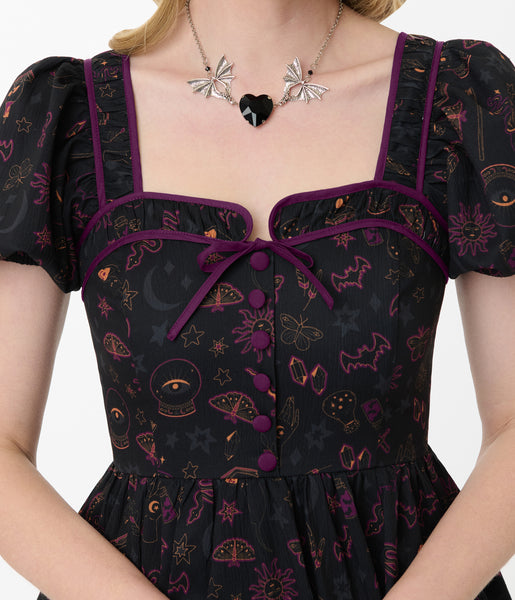 Unique Vintage Mystical Icons Button Front Swing Dress