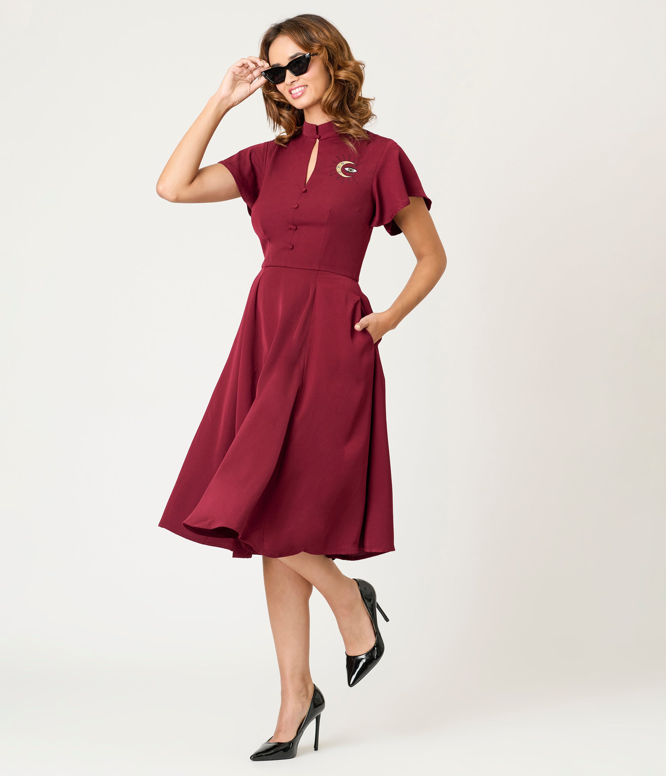 Unique Vintage Burgundy Evil Eye Baltimore Swing Dress Unique Vintage Burgundy Evil Eye Baltimore Swing Dress