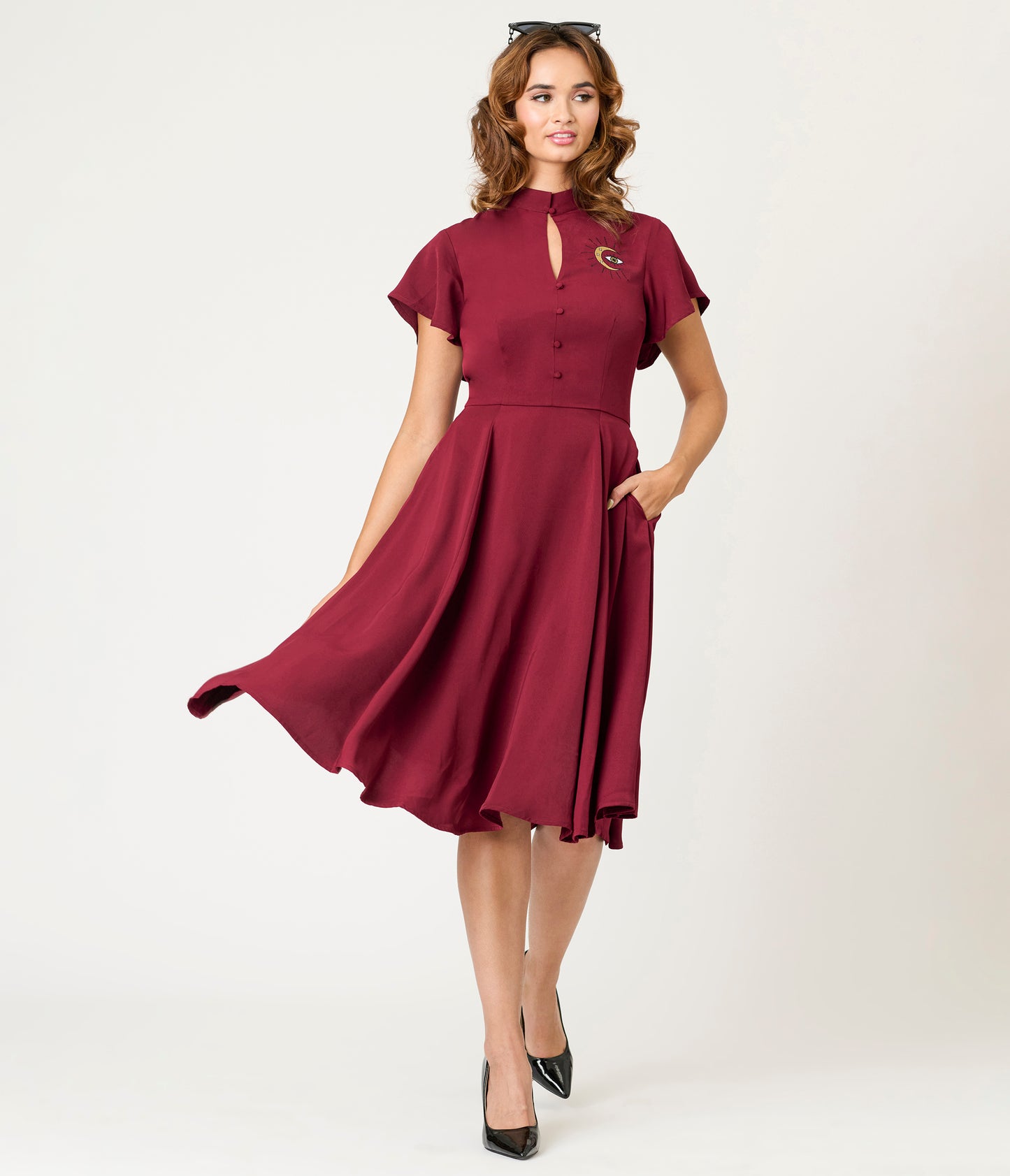 Unique Vintage Burgundy Evil Eye Baltimore Swing Dress