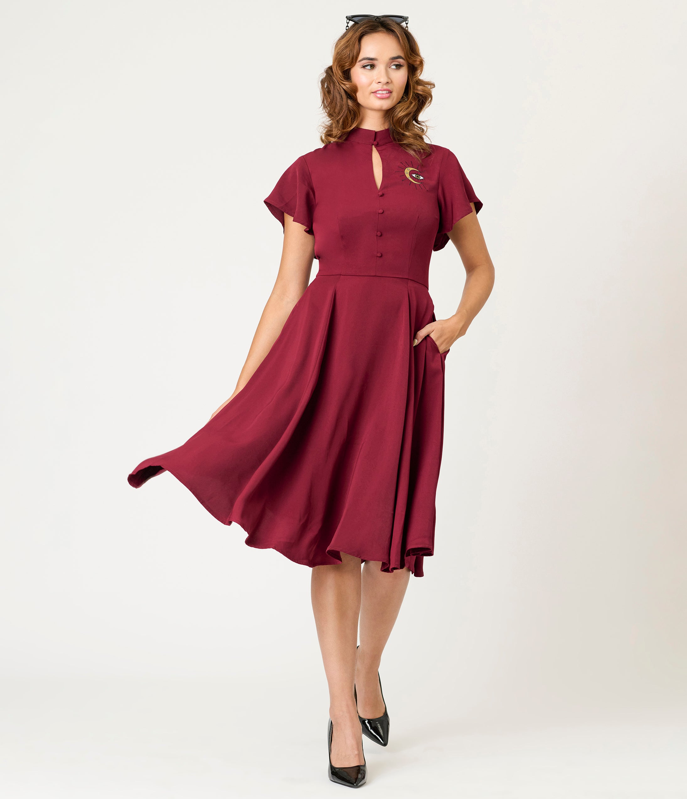 Unique Vintage Burgundy Evil Eye Baltimore Swing Dress