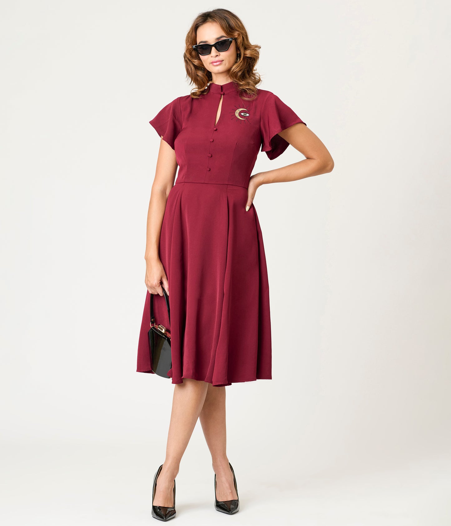 Unique Vintage Burgundy Evil Eye Baltimore Swing Dress