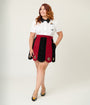 Smak Parlour Plus Size Burgundy & Black Stripe Spooky Cat Corduroy Mini Skirt