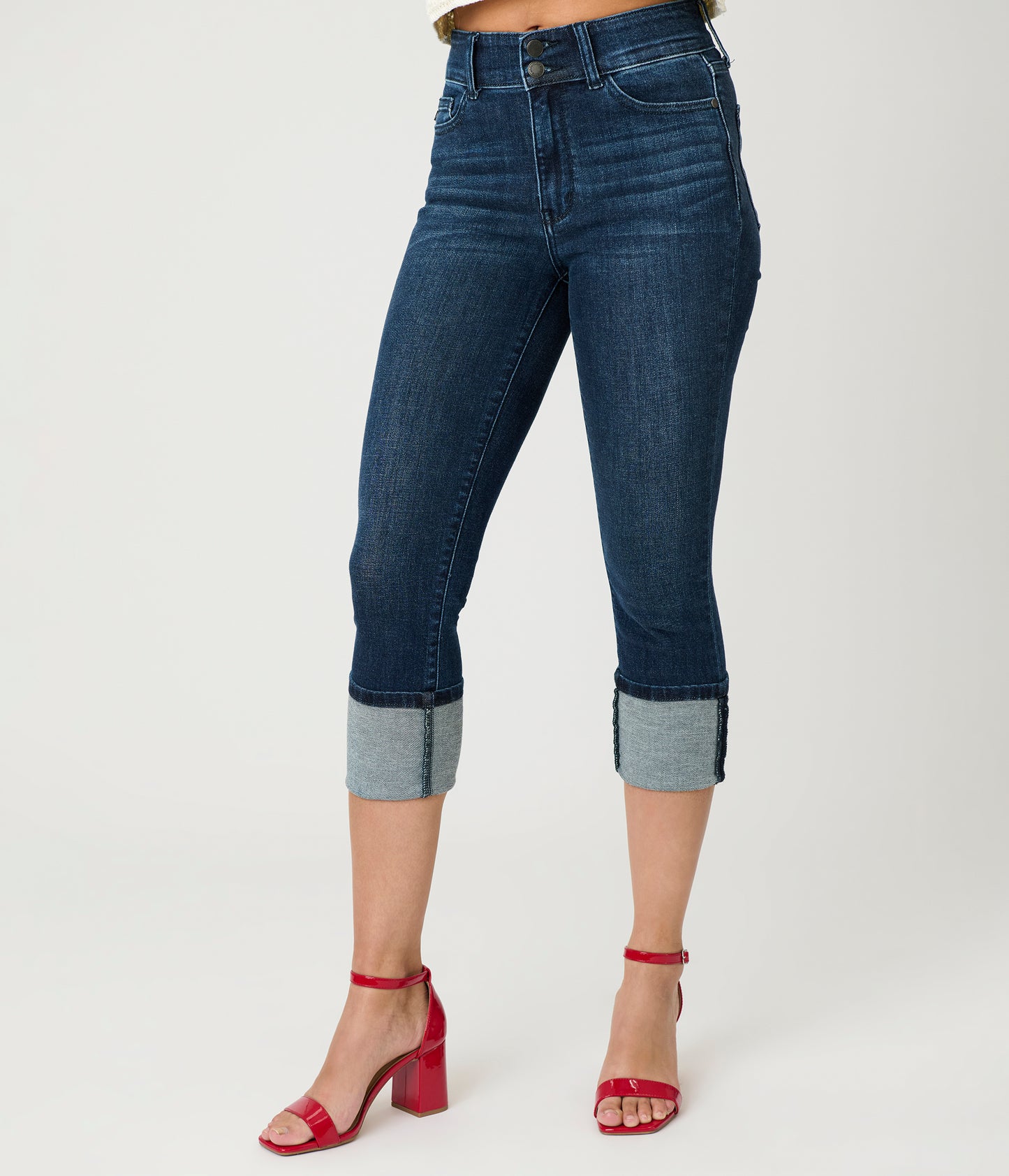 Denim High Waist Double Button Capri Jeans