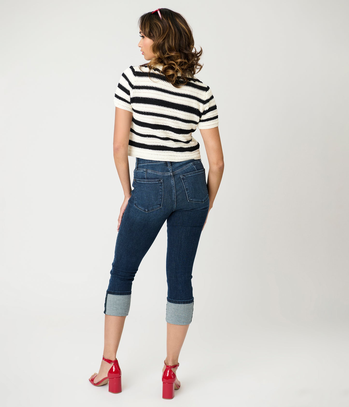 Denim High Waist Double Button Capri Jeans