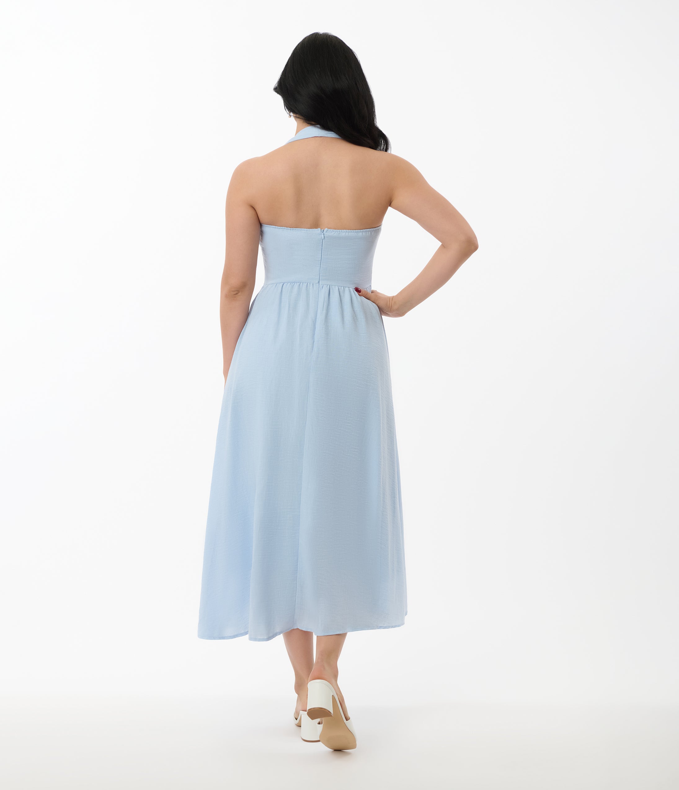 Sky Blue Halter A-Line Midi Dress