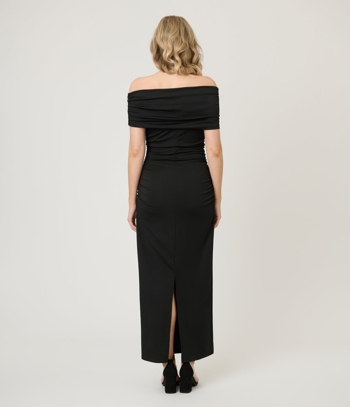 Black Spring Off The Shoulder Ruched Maxi Dress