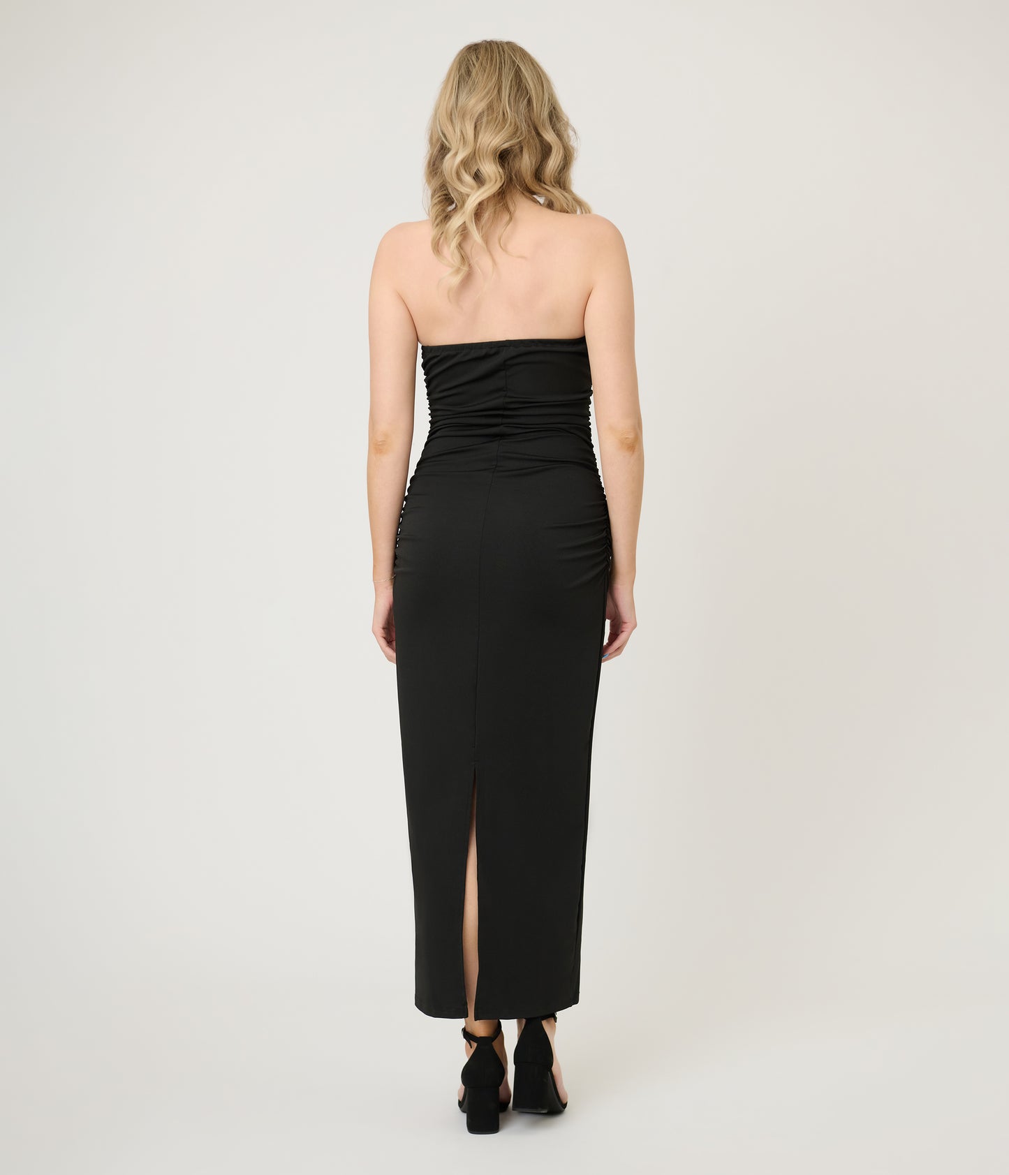 Black Spring Off The Shoulder Ruched Maxi Dress