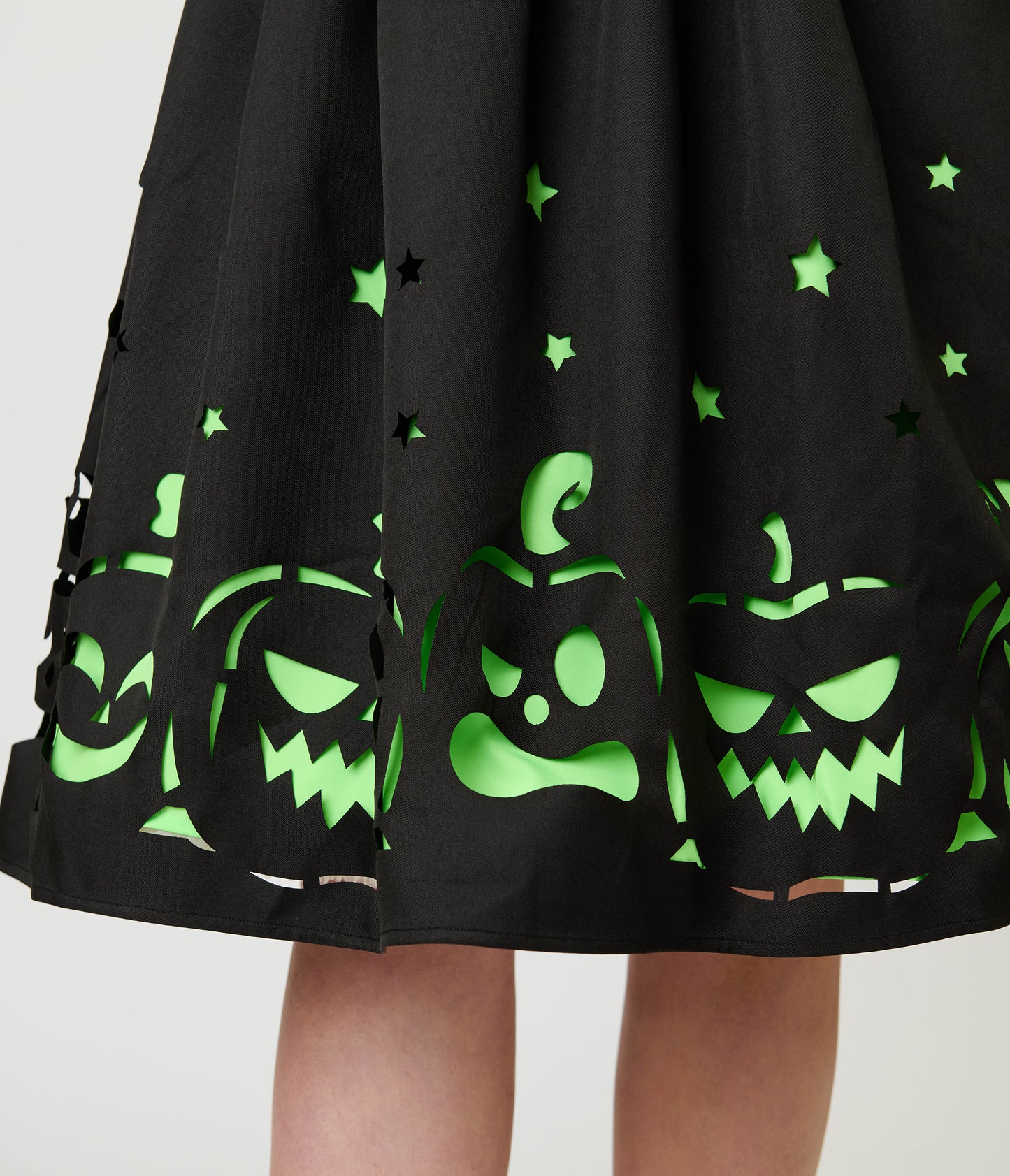 Unique Vintage Black & Green Jack-O-Lantern Cutout Swing Dress