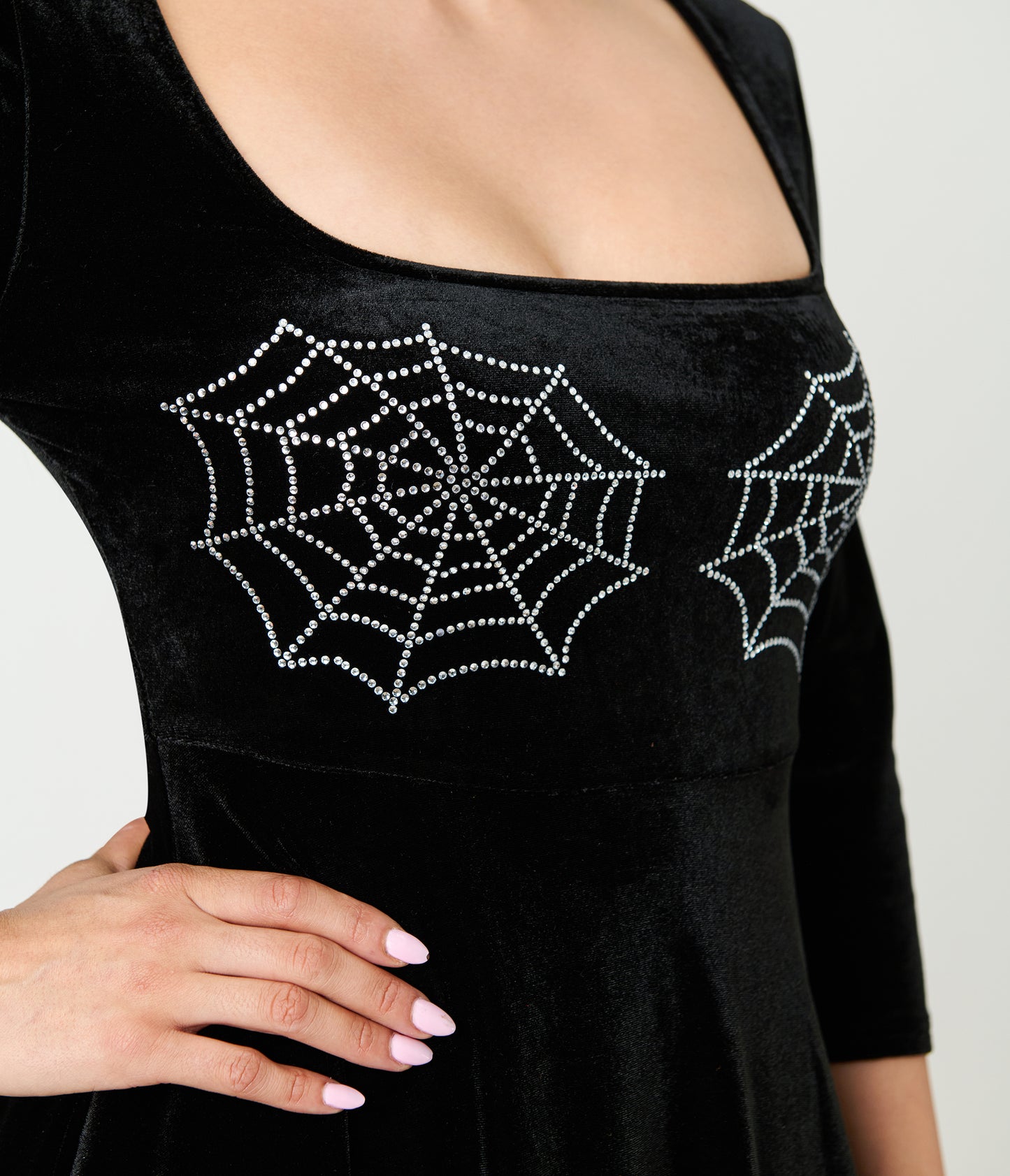 Unique Vintage Black Spiderweb Square Neck Swing Dress