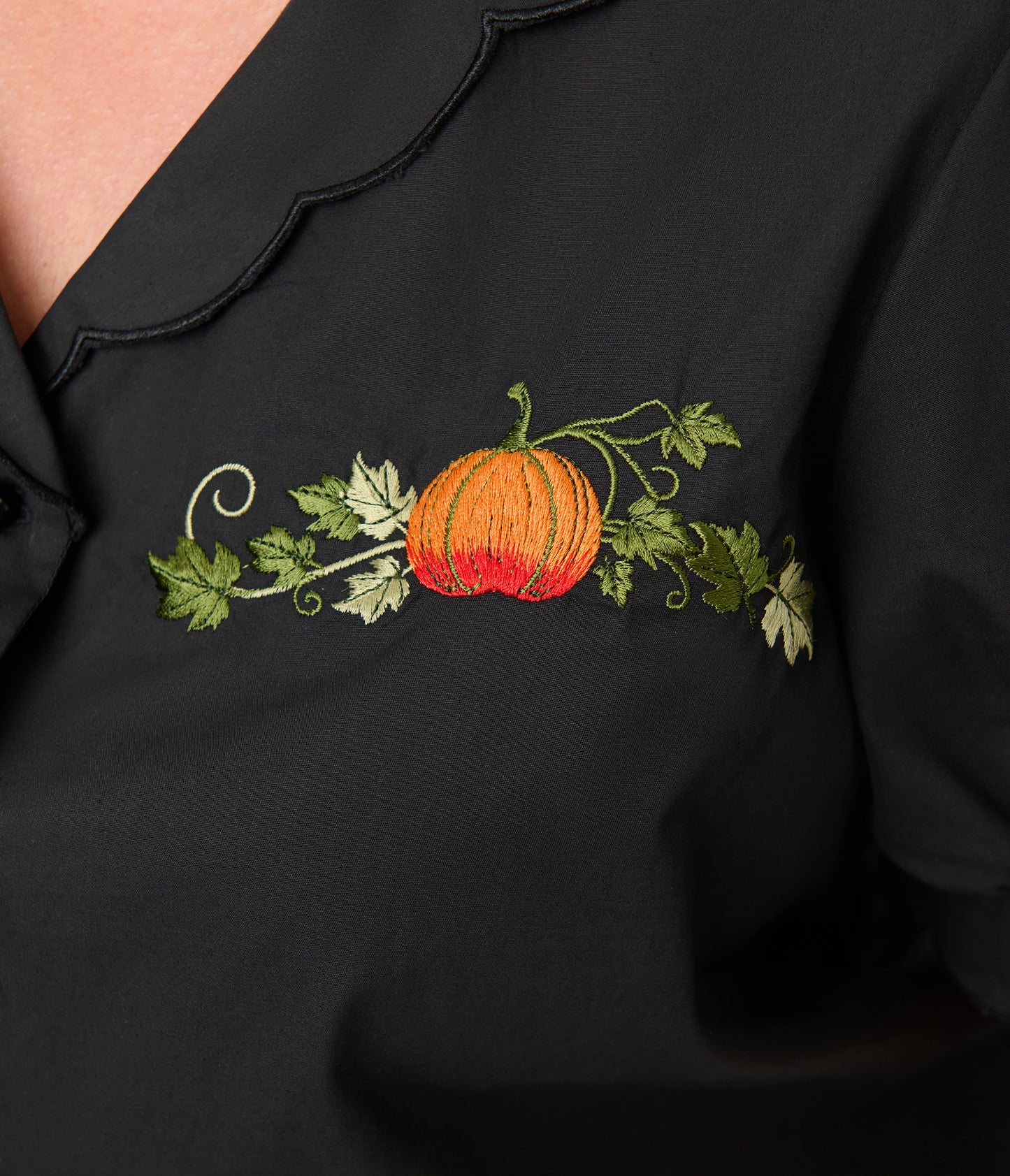 Smak Parlour Plus Size Black & Pumpkin Embroidery Puff Sleeve Top