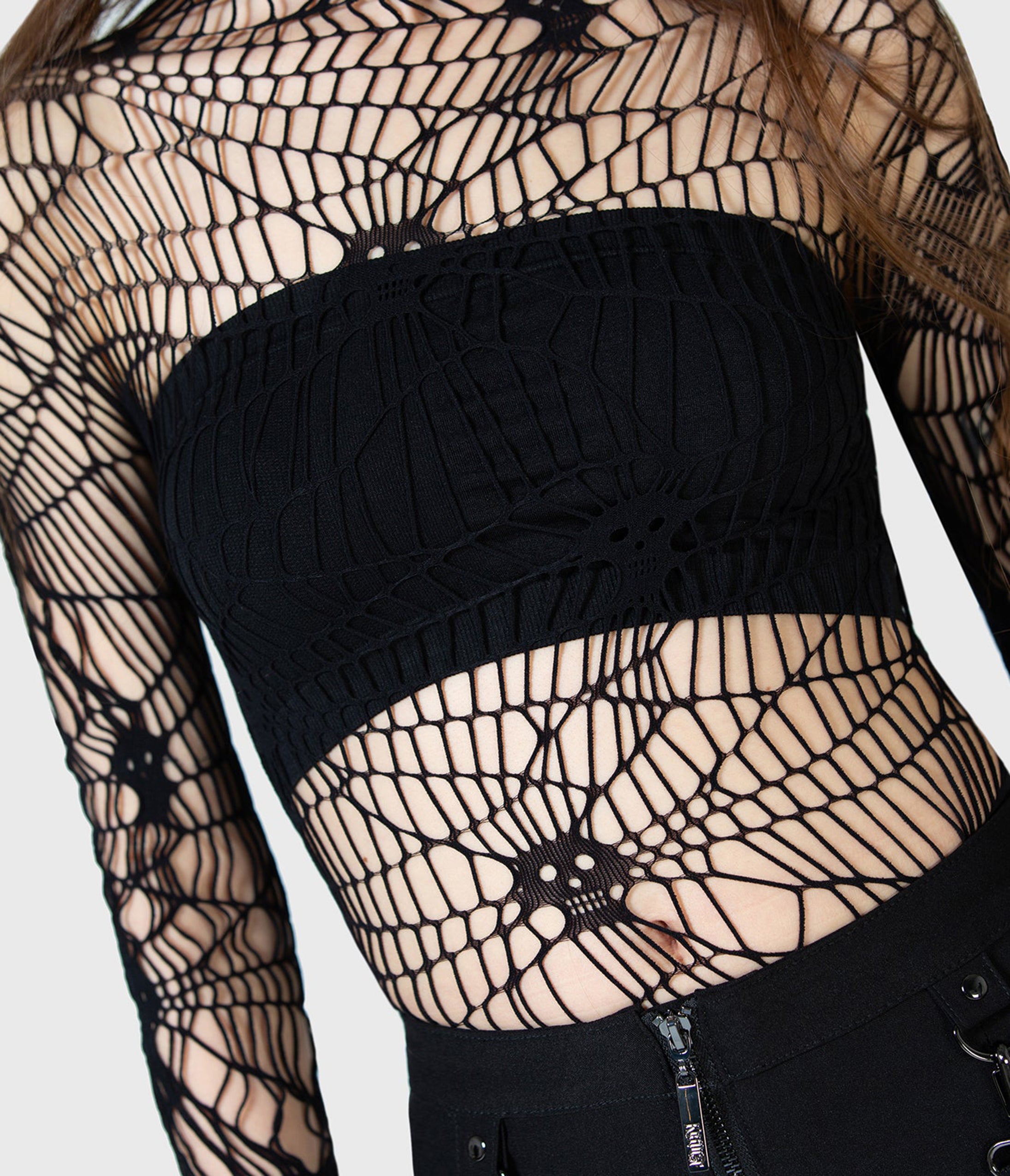 Killstar Black Web Fishnet Top - Unique Vintage - Womens, TOPS, SHIRTS