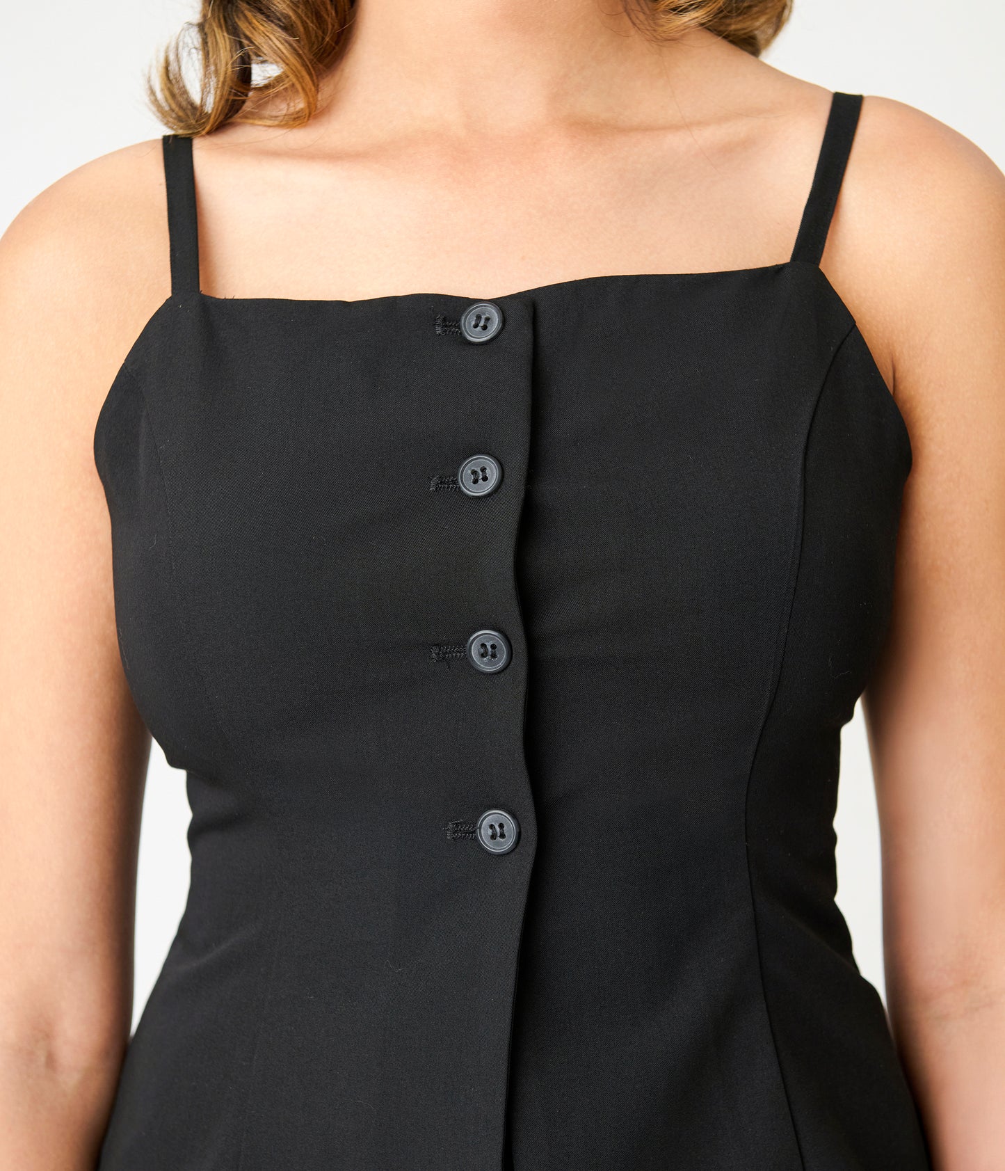 Black Button Front Split Hem Tank Top