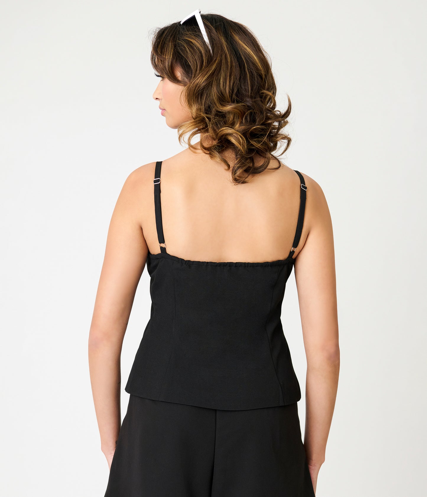 Black Button Front Split Hem Tank Top