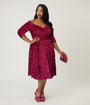 Unique Vintage Plus Size Burgundy Velvet Sequin Marceline Swing Dress