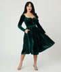 Unique Vintage Emerald Velvet Sweetheart Swing Dress
