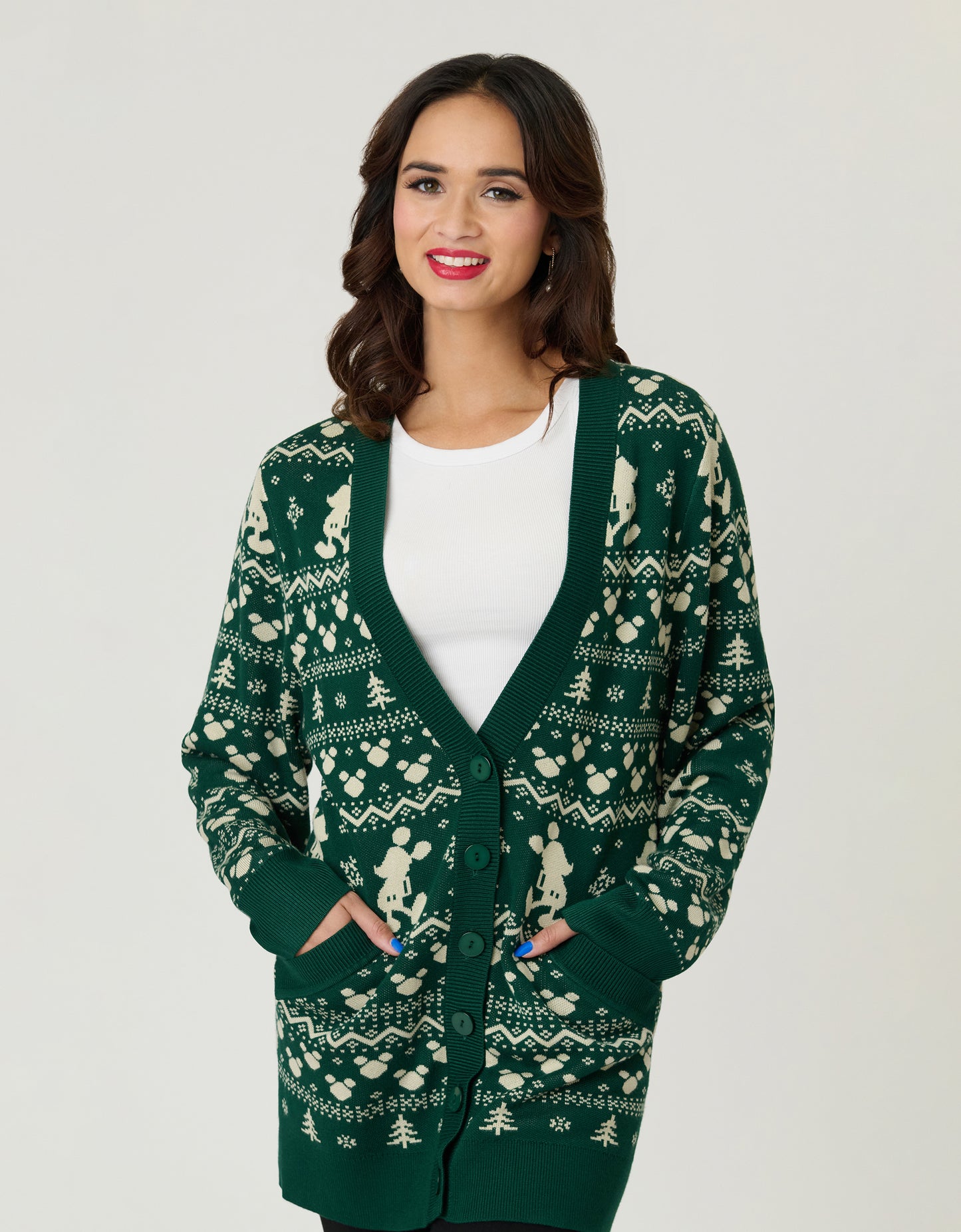 Disney Holiday Collection by Unique Vintage Green Winter Mickey Fair Isle Cardigan