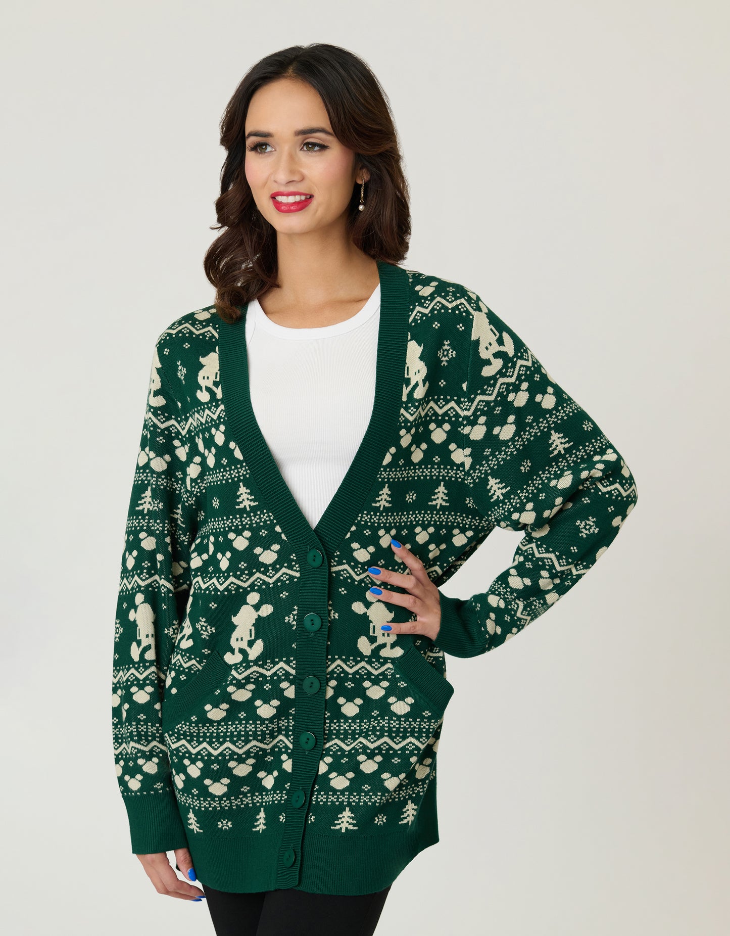 Disney Holiday Collection by Unique Vintage Green Winter Mickey Fair Isle Cardigan
