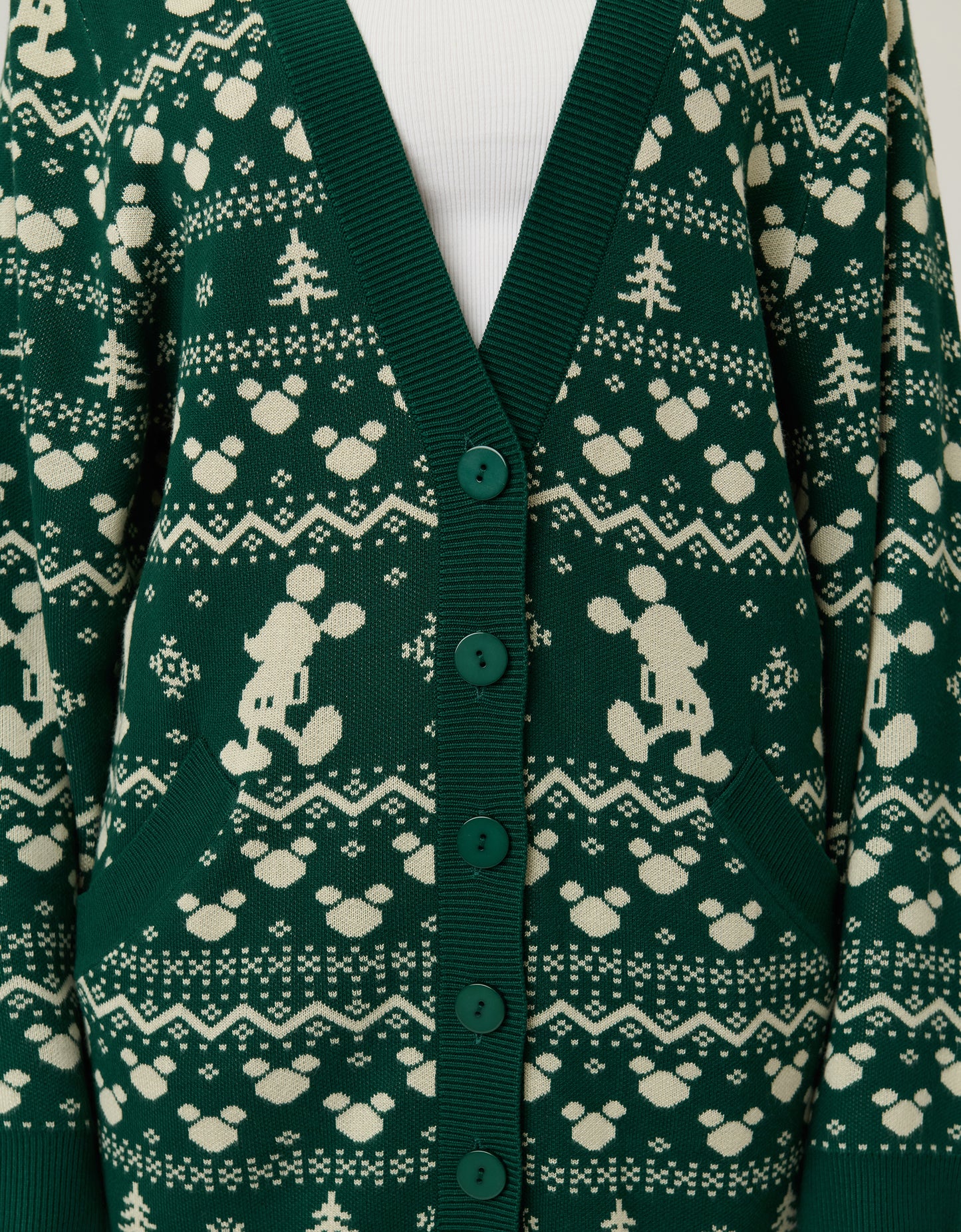 Disney Holiday Collection by Unique Vintage Green Winter Mickey Fair Isle Cardigan