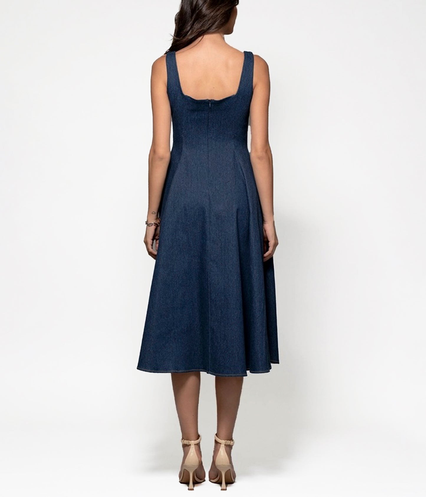 Denim Square Neck A-Line Midi Dress