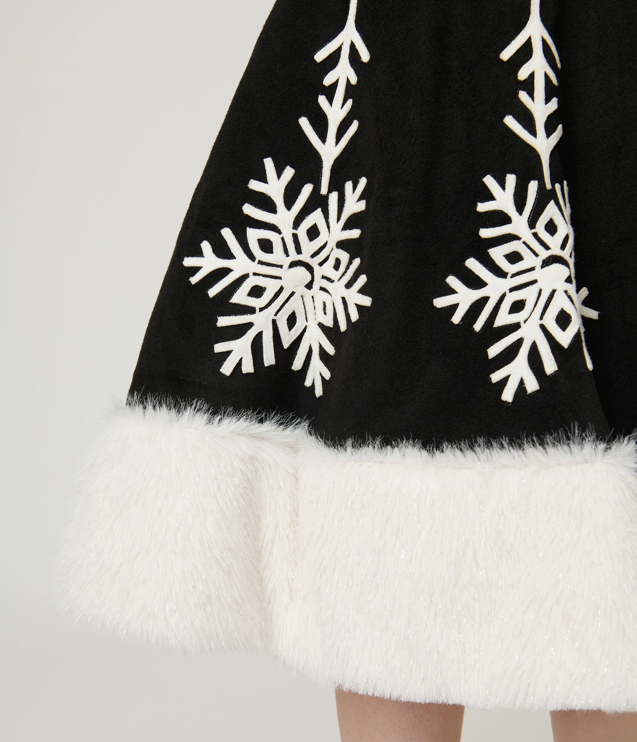 Unique Vintage Black Felt & White Fur Snowflake Soda Shop Swing Skirt