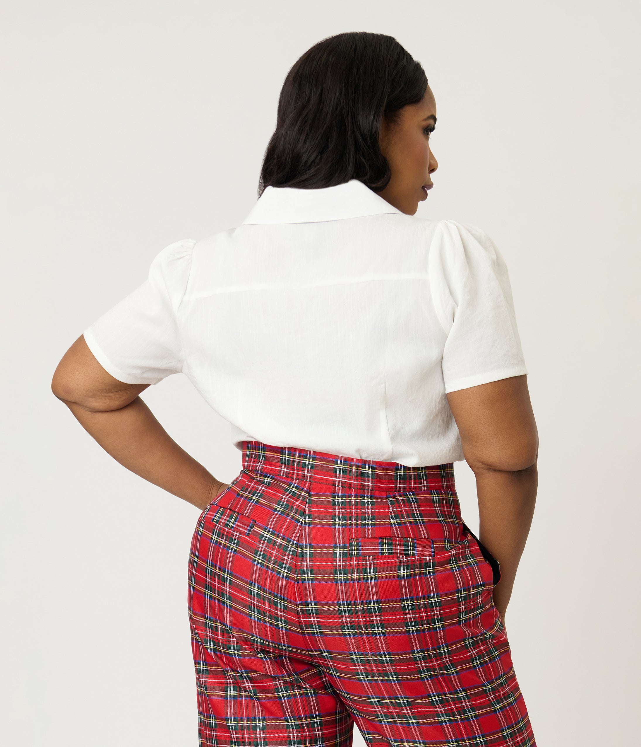 Unique Vintage Plus Size White & Holly Embroidered Collar Blouse