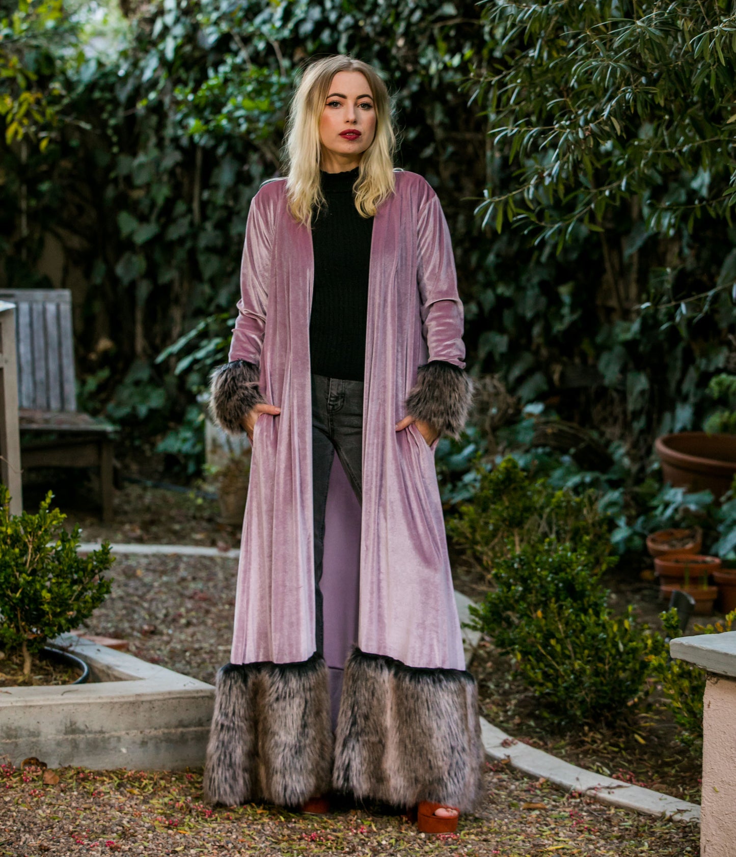 Jennafer Grace Blush Velvet Faux Fur Jacket